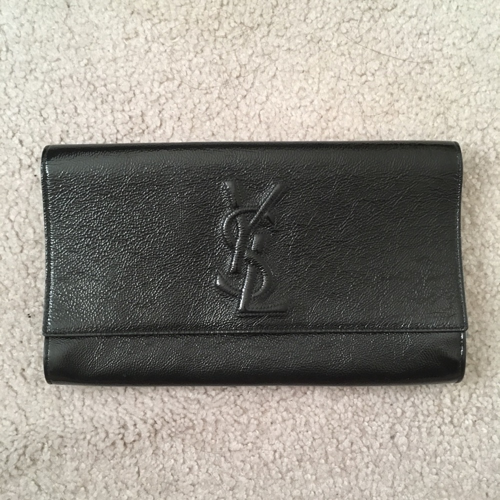 YSL Belle de Jour clutch patent black leather